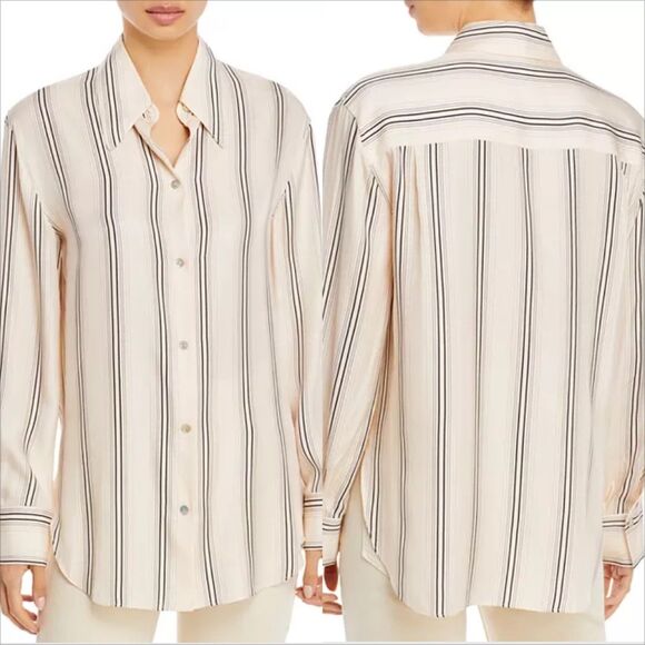Vince Variegated Stripe Button Down Shirt Womens Size Small Silk Blend Classic - Picture 1 of 6